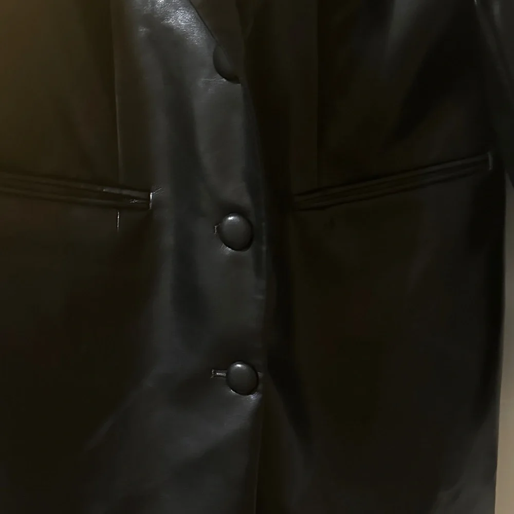 Women's Black Faux Leather Coat - Picture 2 of 5